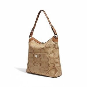 Y2k Coach Chelsea Signature Khaki Beige Turnlock Optic Glam Hobo Shoulder Bag